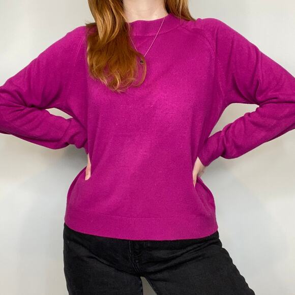 Vintage Unbranded Large Bright Hot Fuchsia Pink Mockneck Sweater - Picture 7 of 9